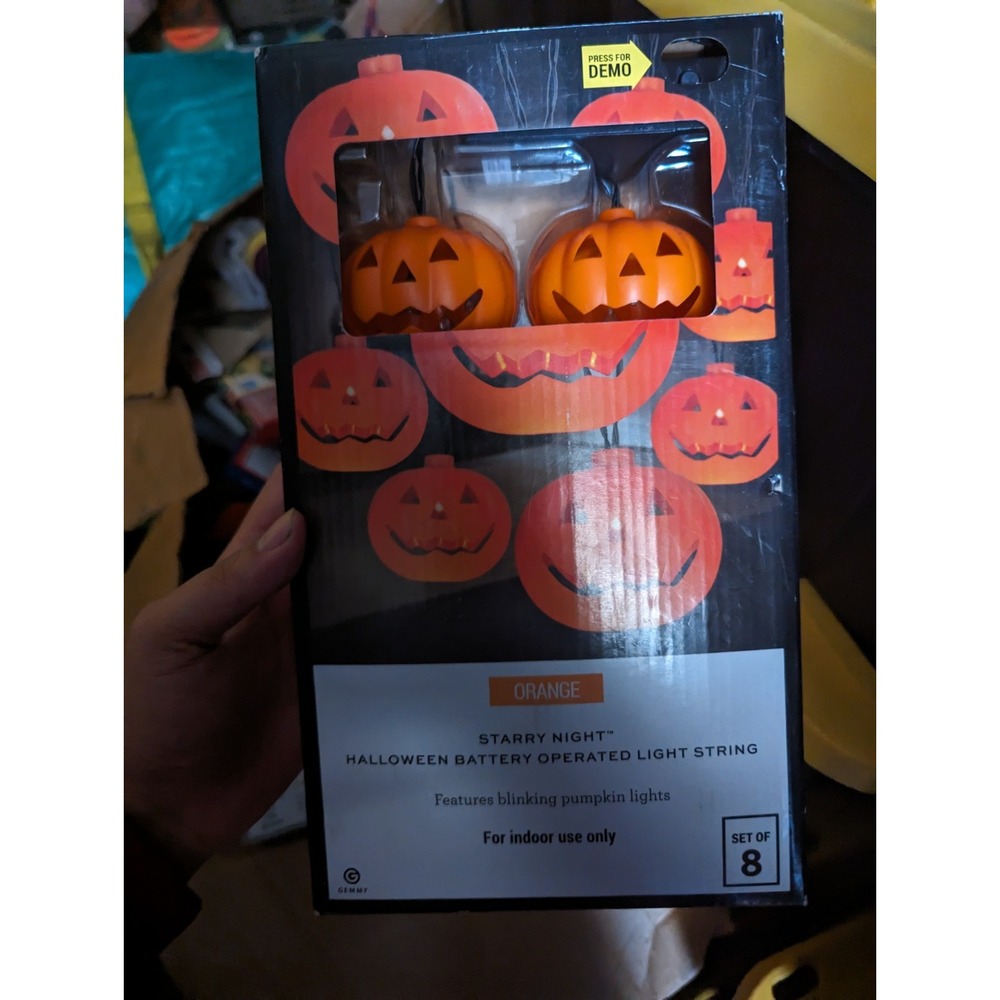 Spooky Moods Gemmy Jack-O'-Lantern Light‎ String 8 BLINKING LIGHT Pumpkins